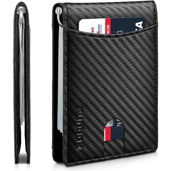 Leather Slim Wallet for Men RFID Blocking Bifold Minimal Pocket Mens Wallet